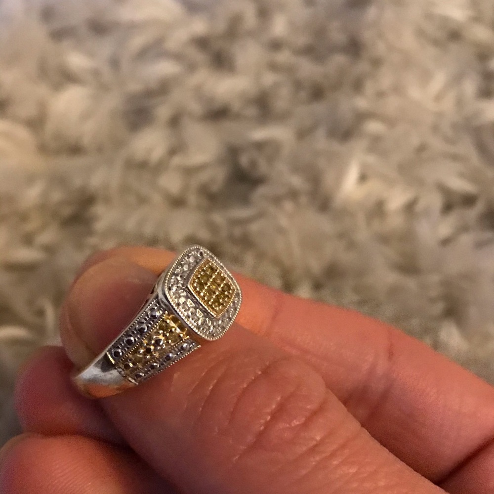 Canary yellow and white diamond ring - Picture 7 of 7